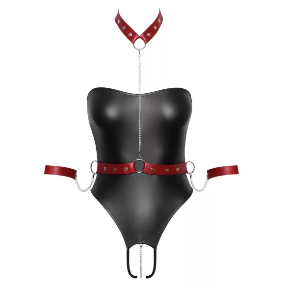 Cottelli Bondage - glänzender Body und Armfesseln (schwarz) - M