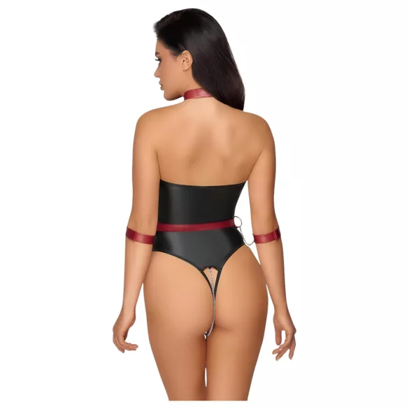 Cottelli Bondage - glänzender Body und Armfesseln (schwarz) - M