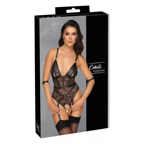 Cottelli Bondage - offener Body mit Fesseln (schwarz)