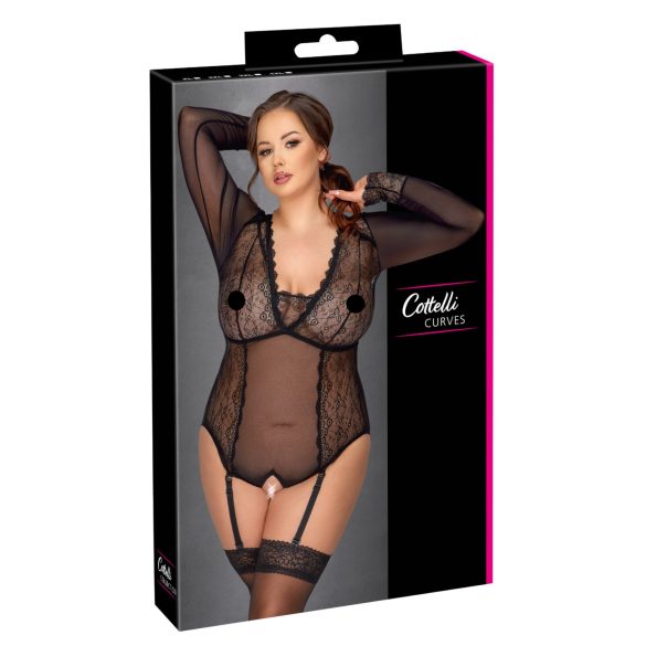 Cottelli Curves - transparenter Body (schwarz) - 2XL