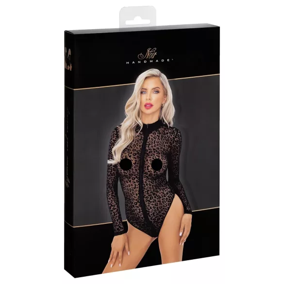 Noir - Langarm-Body mit Leopardenmuster (Schwarz) - M