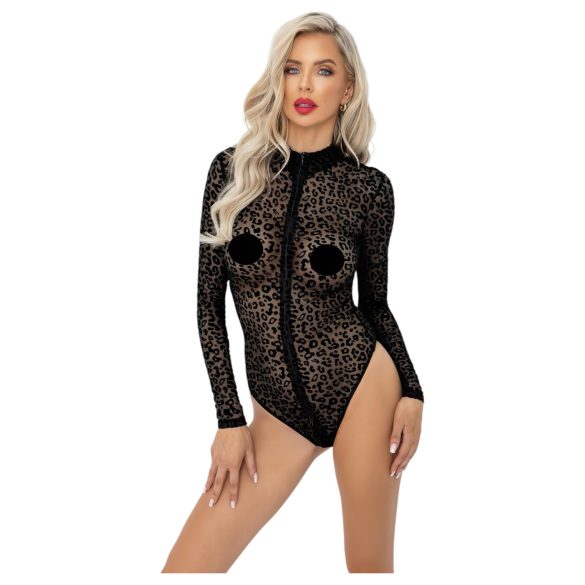 Noir - Langarm-Body mit Leopardenmuster (Schwarz) - M
