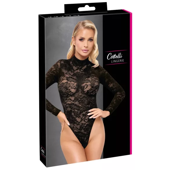 Cottelli - Langarm-Body aus Spitze (schwarz) - S - M