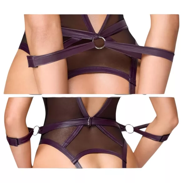 Cottelli Bondage - offener Body mit Armfesseln (schwarz)