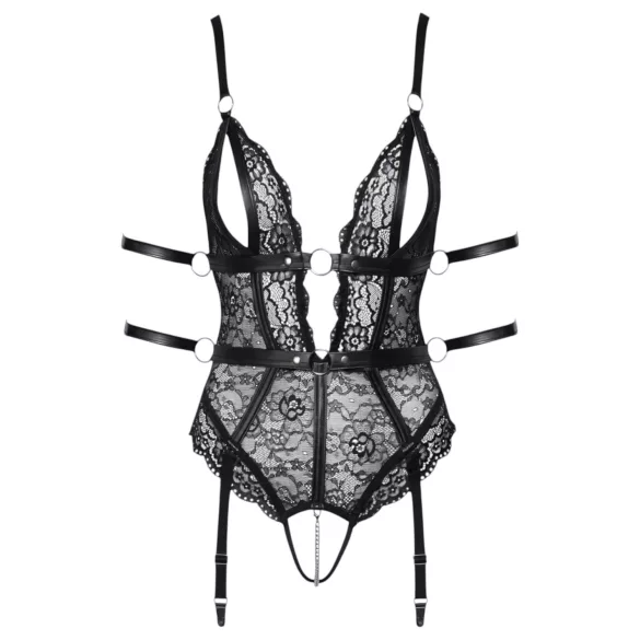 Cottelli Bondage - offener Spitzenbody (schwarz) - M