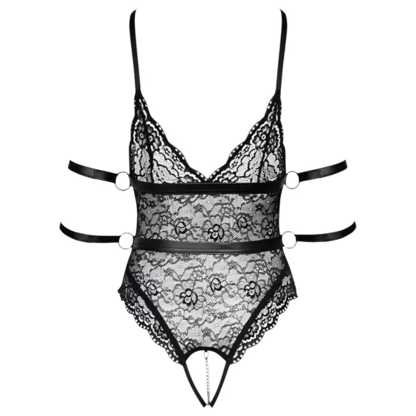 Cottelli Bondage - offener Spitzenbody (schwarz) - M