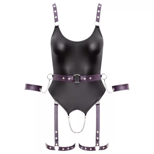Cottelli - Offener Bondage-Body mit Handschellen (Schwarz)