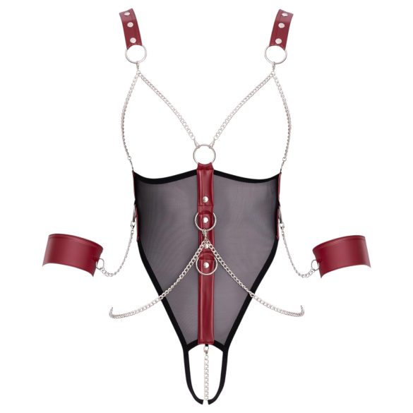 Cottelli Bondage - Offener Body mit Riemen und Kette (Schwarz)