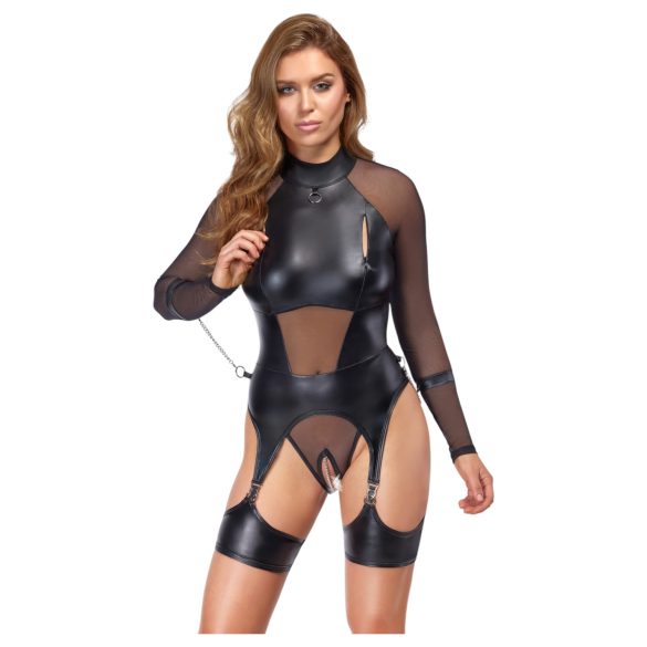 Cottelli Bondage - Transparente Oberteil mit Handschellen (schwarz) - M