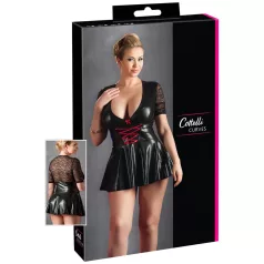   Cottelli Plus Size - Glänzendes Kleid mit rotem Korsett (schwarz) - XXL