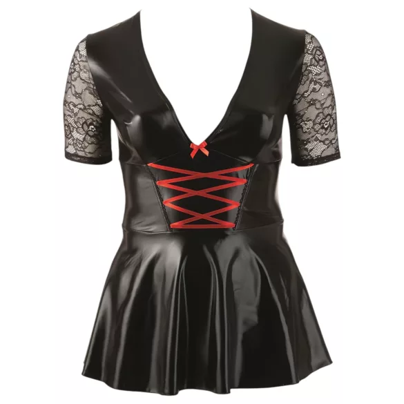 Cottelli Plus Size - Glänzendes Kleid mit rotem Korsett (schwarz) - XXXL