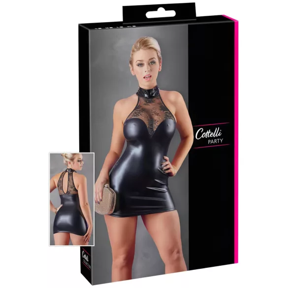 Cottelli - Spitzen Minikleid mit glänzendem Halsband (schwarz) - M