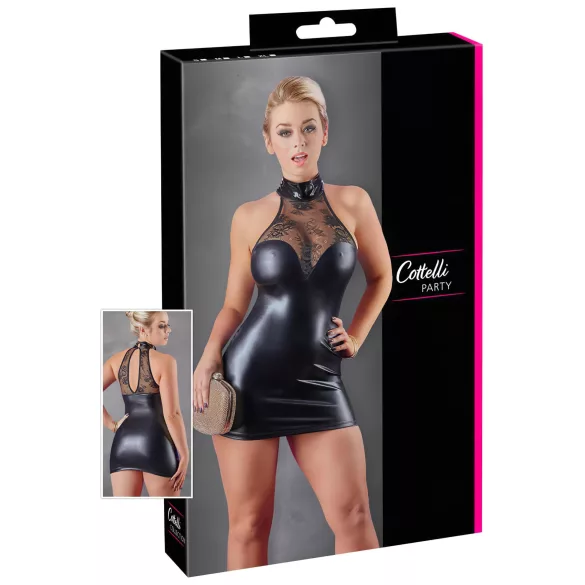 Cottelli - Spitzen Minikleid mit glänzendem Halsband (schwarz) - XL