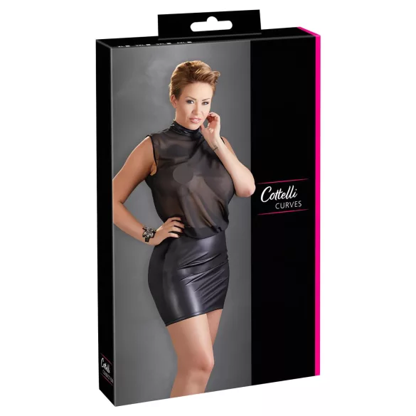Cottelli Plus Size - Glänzendes Chiffon-Kleid (schwarz) - 3XL