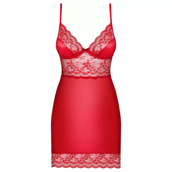 Obsessive Lovica - Spitzen-Negligé und String (Rot) - L/XL