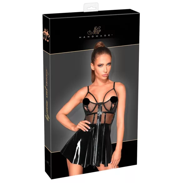 Noir - Lackkleid mit Netzdetail (Schwarz) - XL