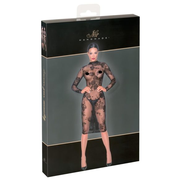 Noir - Transparenz & Blumen: Langarmkleid (Schwarz)