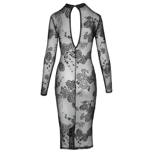 Noir - Transparenz & Blumen: Langarmkleid (Schwarz) - M