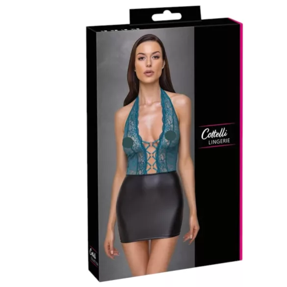 Cottelli - glänzendes Spitzenkleid mit Schnürung (schwarz-grün)