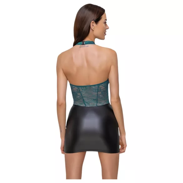 Cottelli - glänzendes Spitzenkleid mit Schnürung (schwarz-grün)