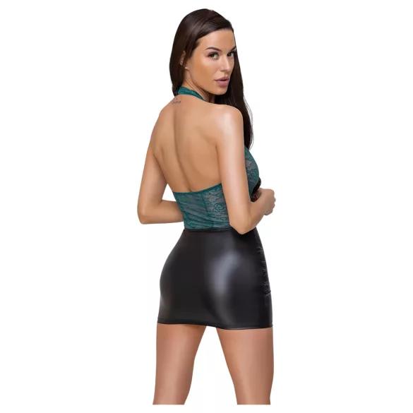 Cottelli - glänzendes Spitzenkleid mit Schnürung (schwarz-grün) - M