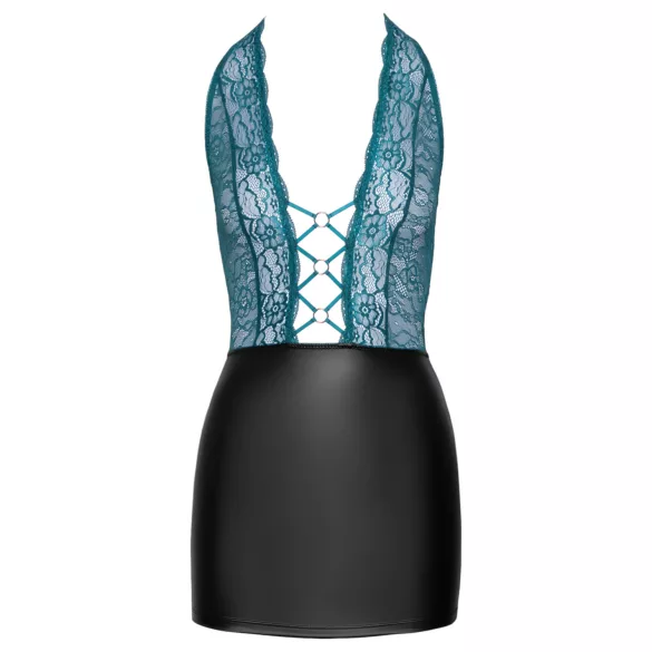 Cottelli - glänzendes Spitzenkleid mit Schnürung (schwarz-grün) - XL