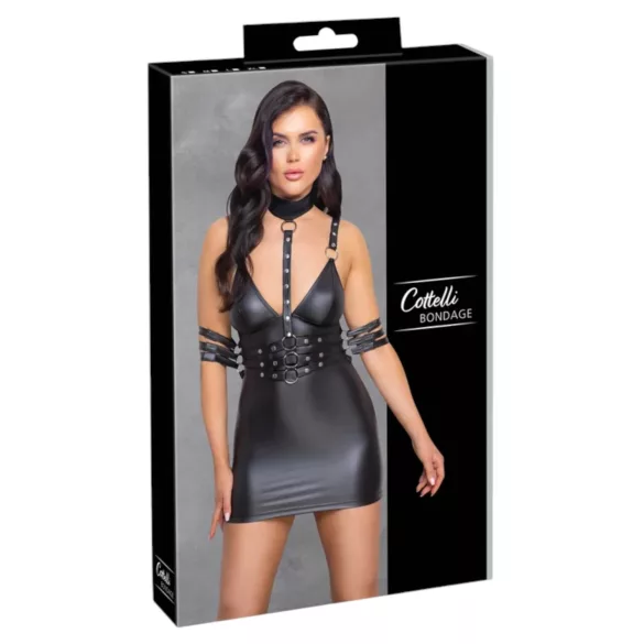 Cottelli Bondage - glänzendes Minikleid mit Halsband (schwarz) - XL