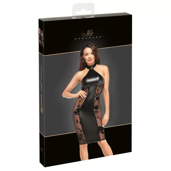 Noir - glanzendes Neckholder-Kleid (schwarz) - M