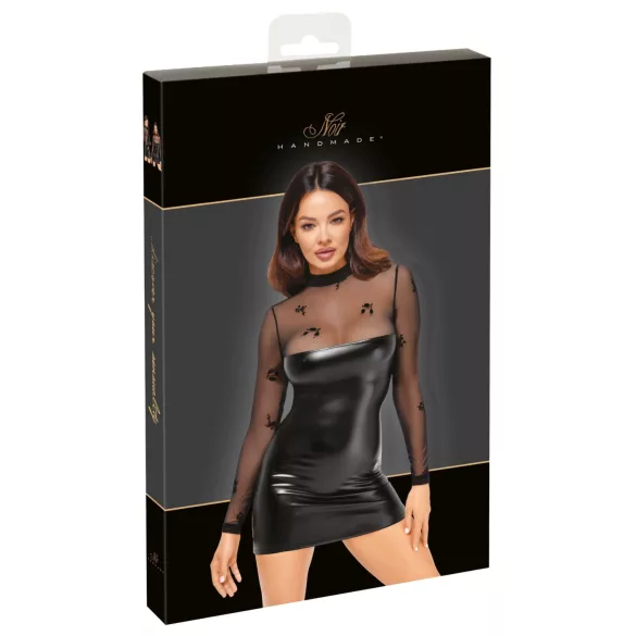 Noir - Transparentes Glanzkleid mit Oberteil (Schwarz)