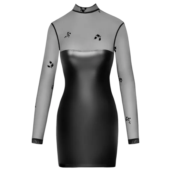 Noir - Transparentes Glanzkleid mit Oberteil (Schwarz) - L
