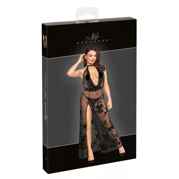 Noir - Transparenter Maxikleid mit Blumenmuster (Schwarz) - L