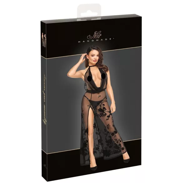 Noir - Transparenter Maxikleid mit Blumenmuster (Schwarz) - L