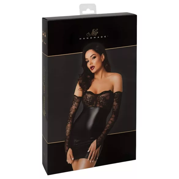 Noir - Glänzendes Kleid mit Spitzeneinsatz (schwarz) - M