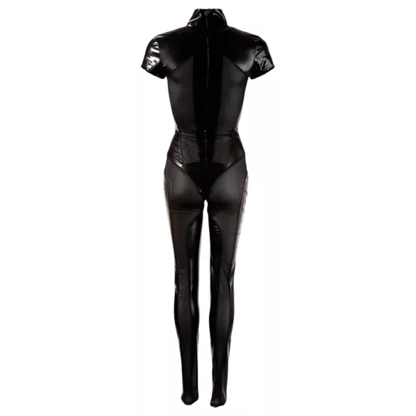 Cottelli - kurzärmeliger glänzender Overall (schwarz)