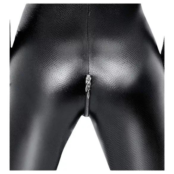 Noir - Schlangenhaut-Look, langer Overall (schwarz) - L