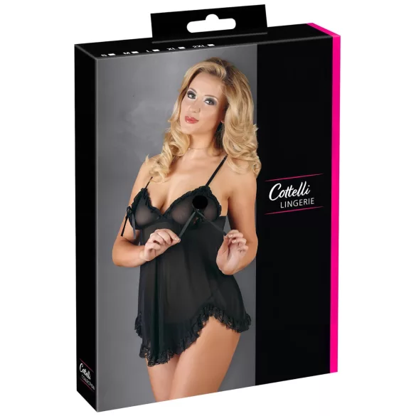 Cottelli - Luftiges, gerüschtes Babydoll (schwarz)