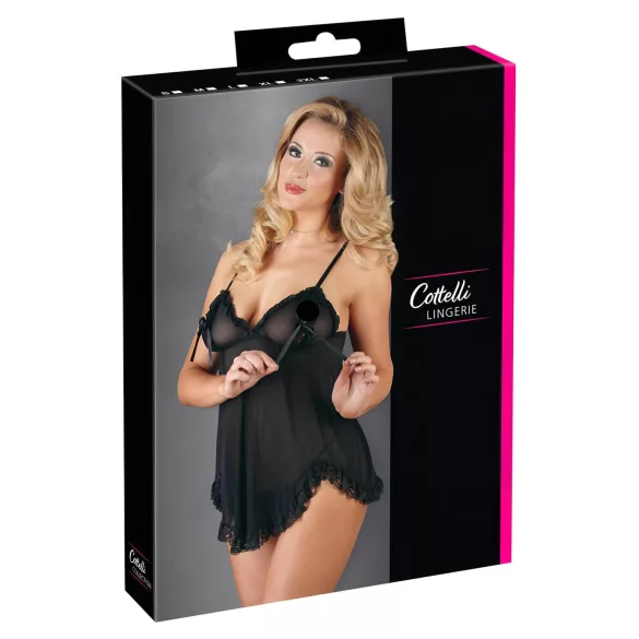 Cottelli - Luftiges, gerüschtes Babydoll (schwarz) - XXL