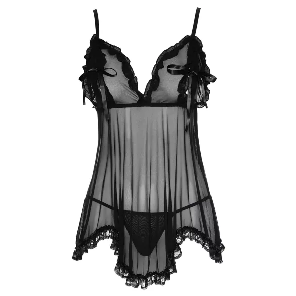 Cottelli - Luftiges, gerüschtes Babydoll (schwarz) - XXL