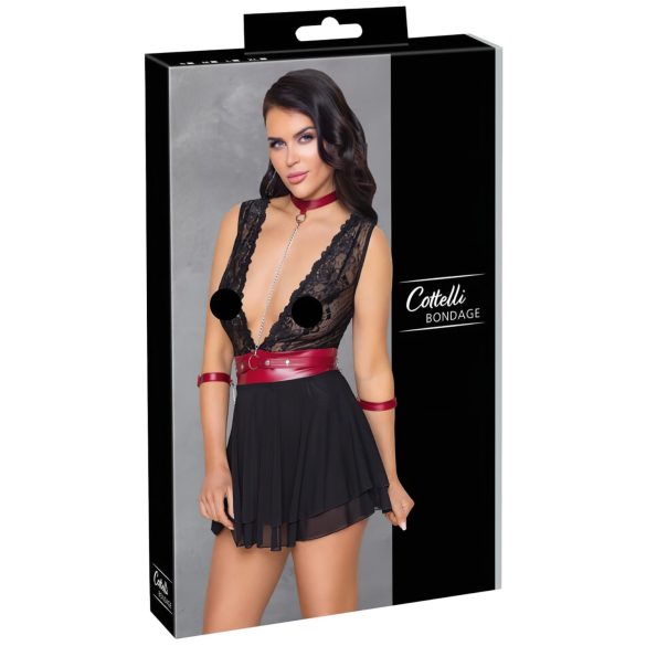 Cottelli Bondage - Spitzenbabydoll mit Halsband (schwarz)