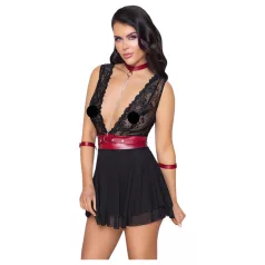   Cottelli Bondage - Spitzenbabydoll mit Halsband (schwarz) - M