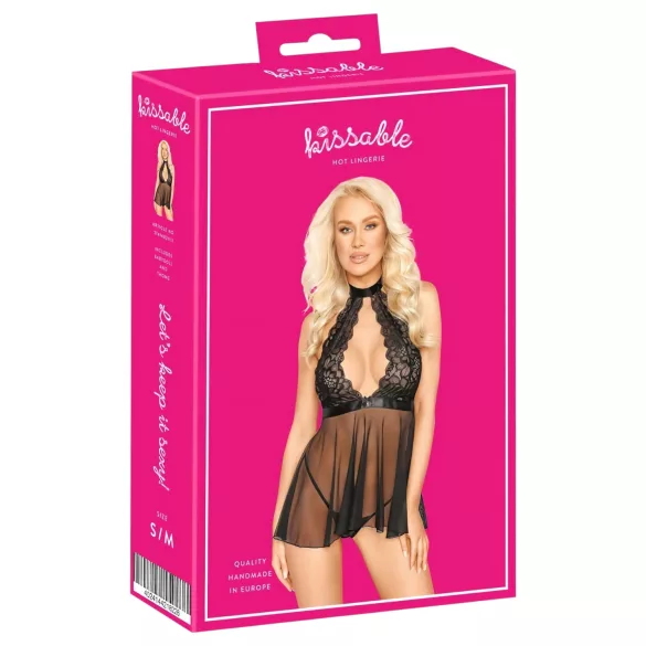 Kissable - Halsband-Spitze-Babydoll (schwarz)