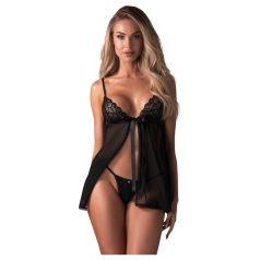 Obsessive Blomentis - Spitzen-Babydoll-Set (schwarz) - M/L