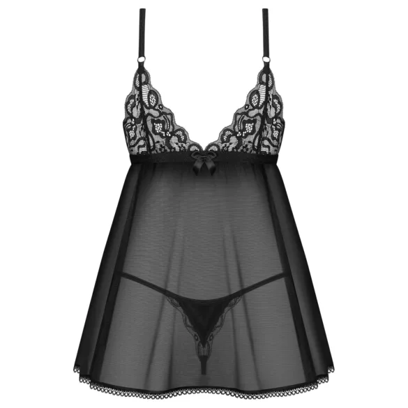 Obsessive Blomentis - Spitzen-Babydoll-Set (schwarz)