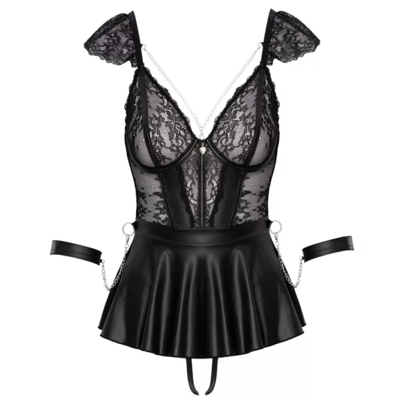 Cottelli Bondage - Spitzen Minikleid mit Handschellen (schwarz) - L