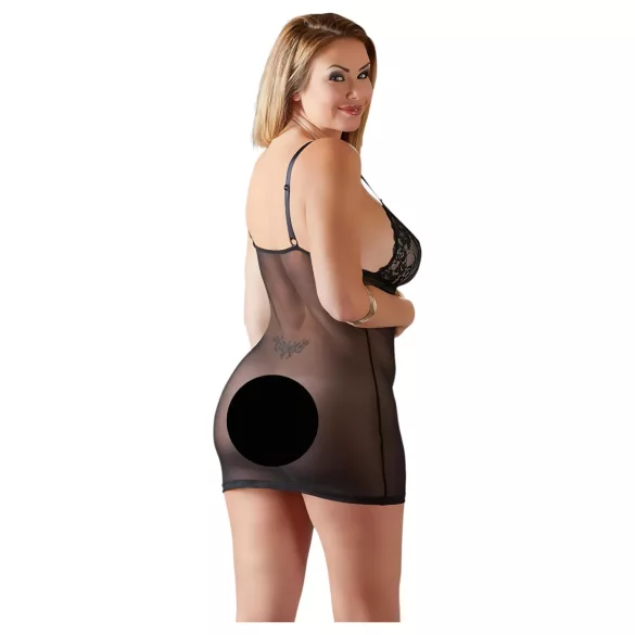 Cottelli Plus Size - Spitzen-Negligé transparent (schwarz) - 2XL