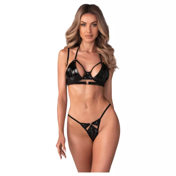 Obsessive Keira Lise - Glänzendes BH-Set (Schwarz) - L/XL