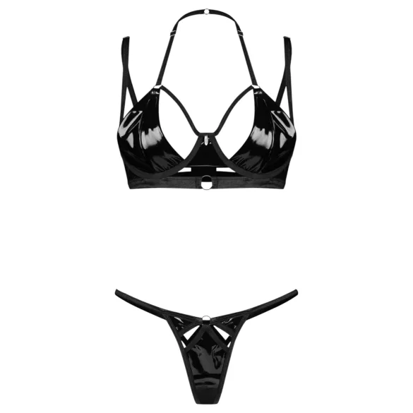 Obsessive Keira Lise - Glänzendes BH-Set (Schwarz) - L/XL
