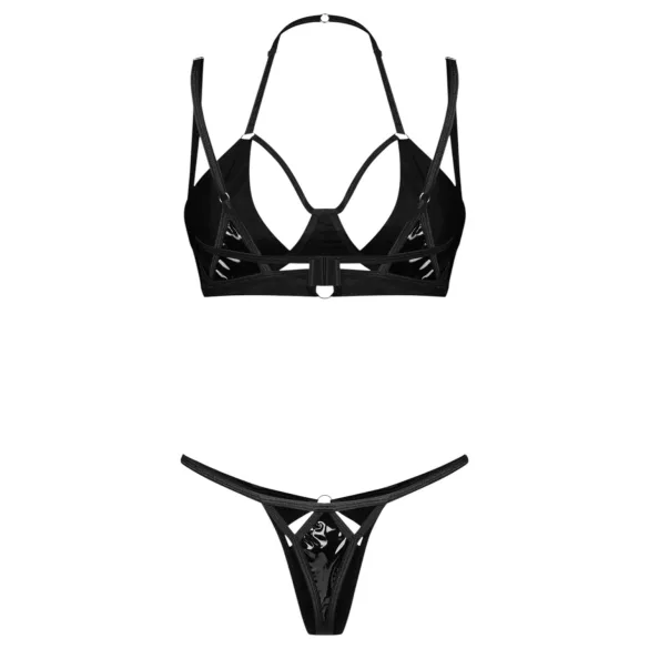 Obsessive Keira Lise - Glänzendes BH-Set (Schwarz) - L/XL
