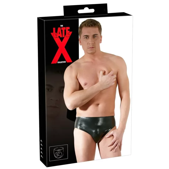Latex Herren-Slip mit innenliegendem Penis-Analdildo (schwarz) - L