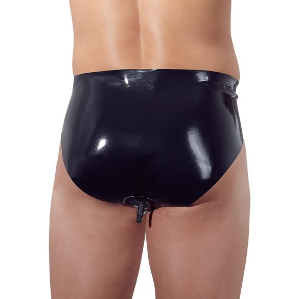 LATEX - Männer Slip mit Innenkegel Anal-Dildo (schwarz)